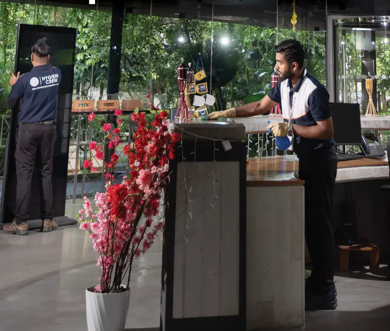 Counter and touchpoint cleaning in a hospitality space