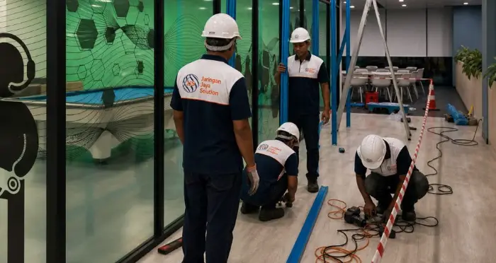 Site works team coordinating installation and cleanup