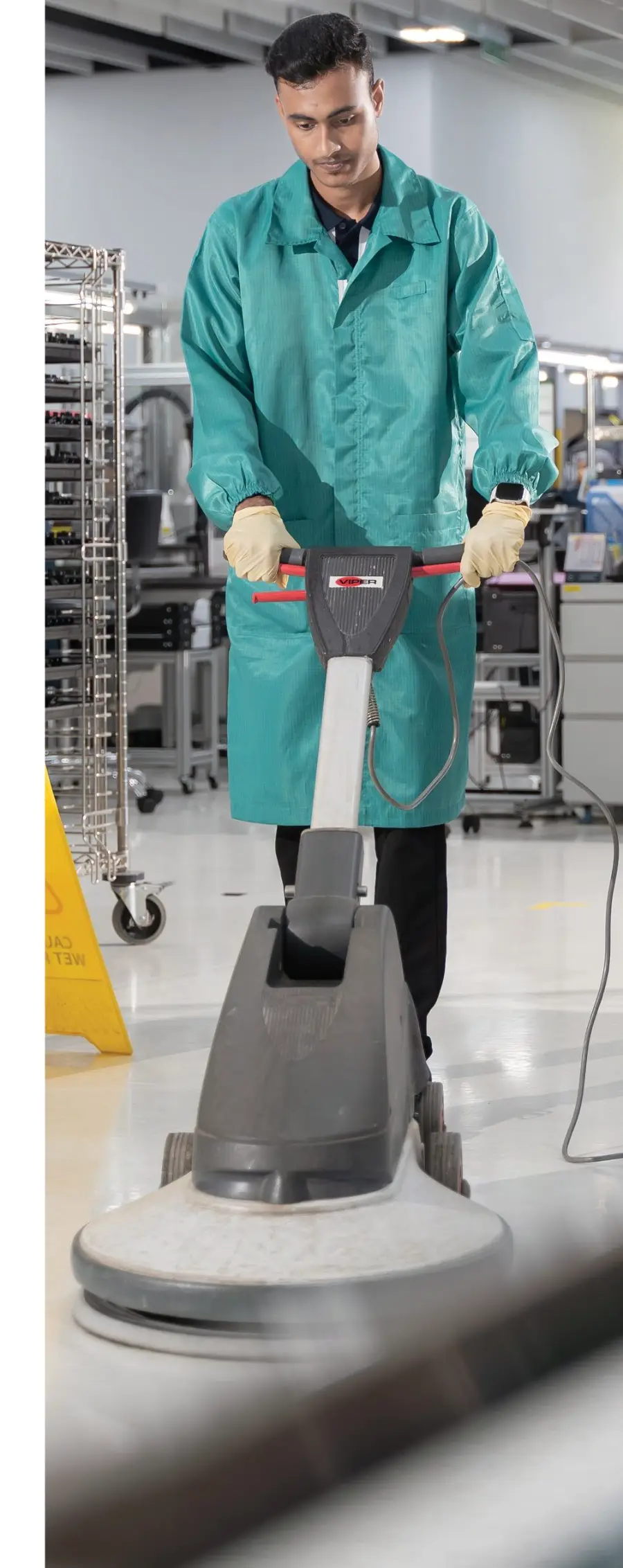 Floor polishing in a controlled production environment
